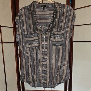 Express Gray Casual 1/2 Zip Shirt with Stripes